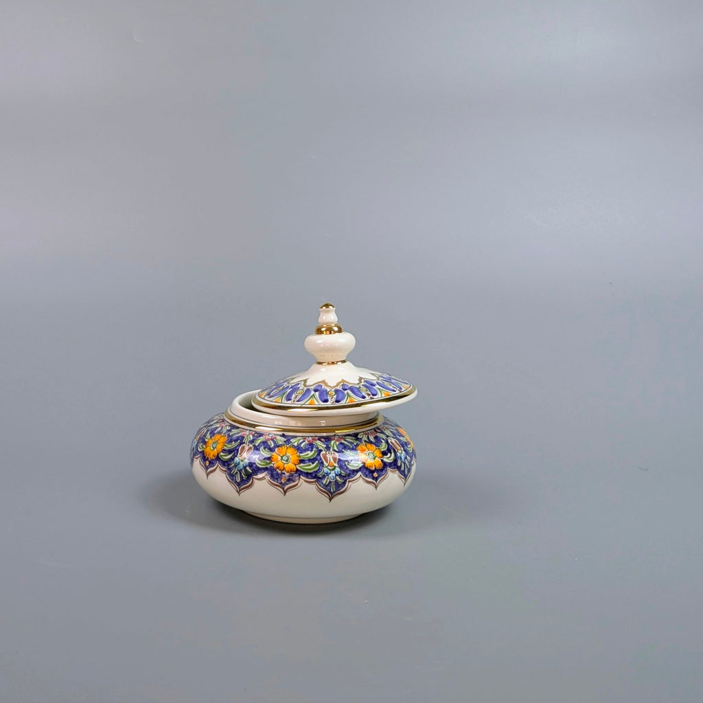 Decorative ceramic jar with floral patterns  