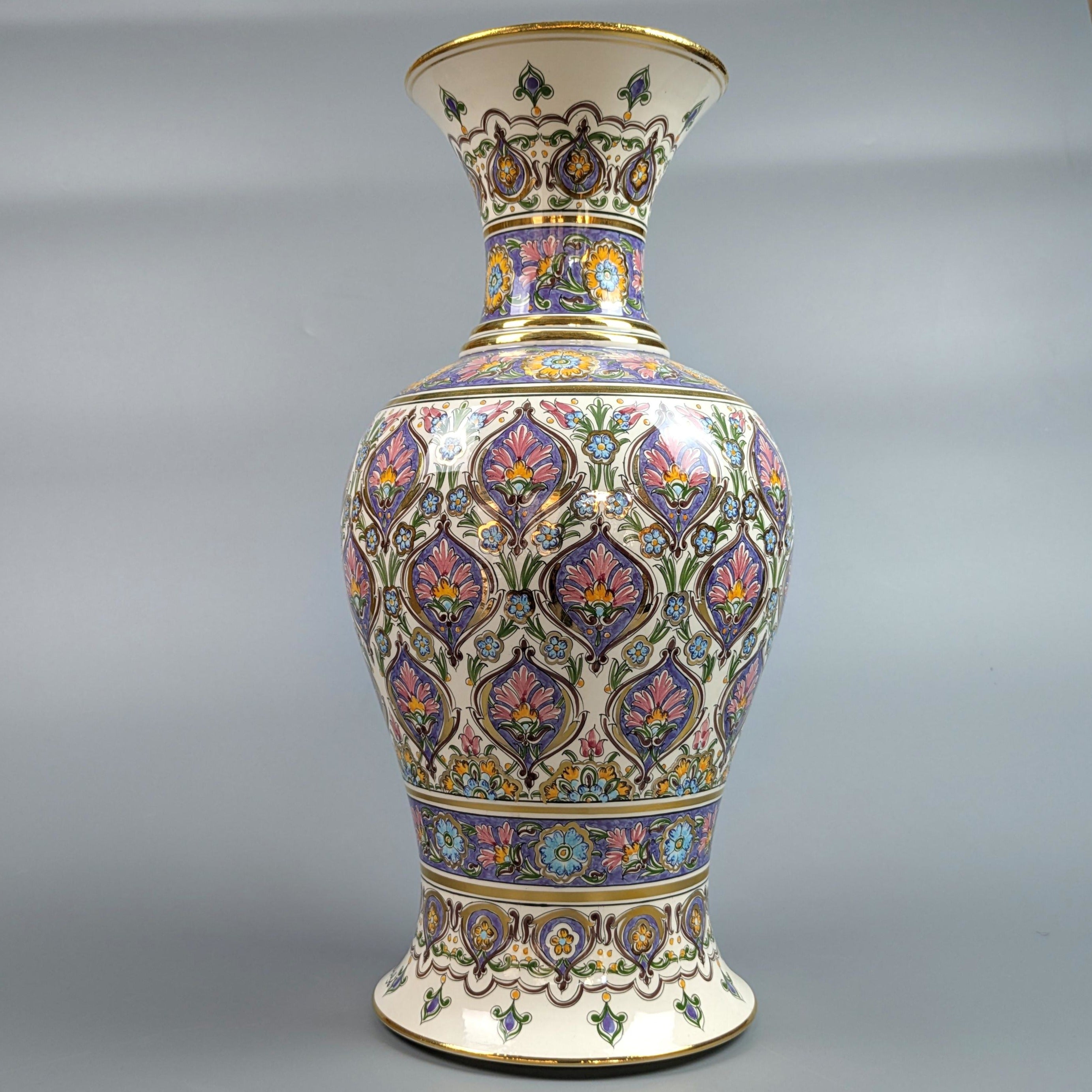Decorative vase with intricate patterns on a gray background